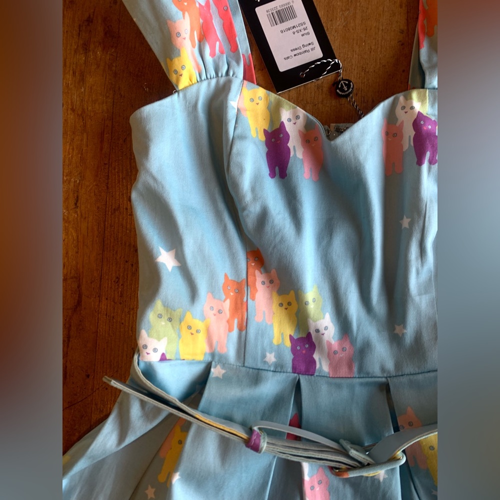 Light Blue Cat Print Fit-and-Flare Dress - Picture 5 of 16